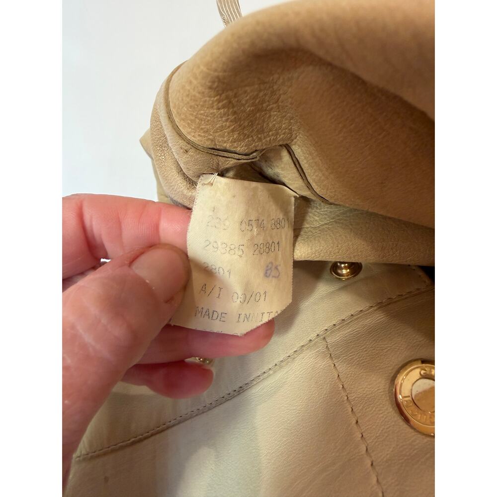 Vtg Gucci Leather Mini A Line Skirt Sz 2 4 Tan Beige Designer Gold Snap Front - Picture 5 of 11